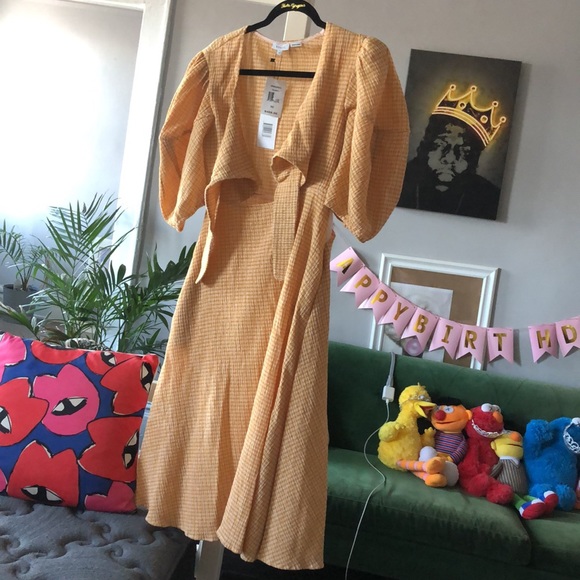 RHODE Ginny tie front  cut out plaid  women’s midi dress sunflower size 2 NWT - Picture 9 of 11